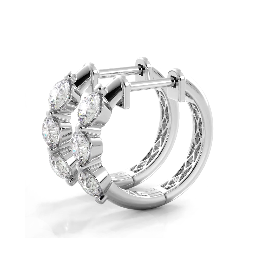 1.0 ctw. Three Stone Floating Round Diamond Hoop Earrings-VIRABYANI